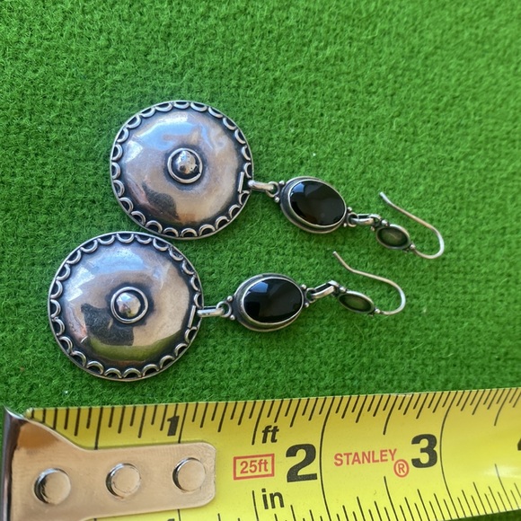 950 sterling silver BOHO Onyx? dangle earrings - Picture 5 of 5